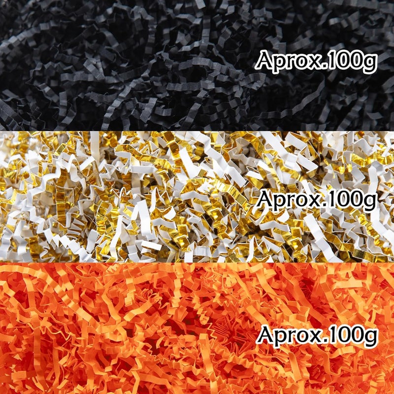 Jocomoni 10.6oz Halloween Crinkle Cut Paper Shred Filler Black Orange Crinkle Cut Paper Sherd Filler for Gift Wrapping Craft DIY Packaging Filling Party Supply - Image 2